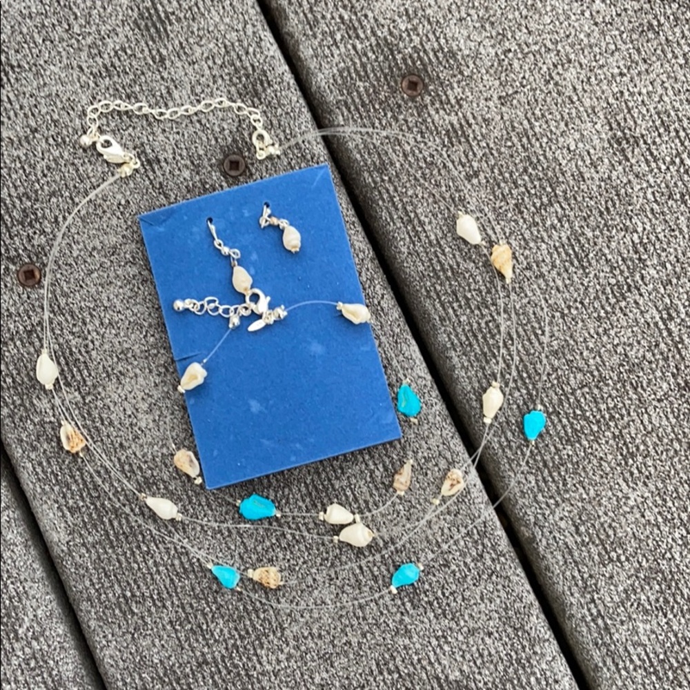 Shell Illusion Necklace, Anklet and Earrings Set